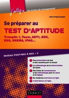 Couverture de l’ouvrage Se préparer au test d'aptitude - Tremplin 1, Team, AST1, EDC, ESG, SKEMA - Niveau post-bac à bac + 2