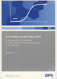 Couverture de l’ouvrage List of MAK and BAT Values 2013