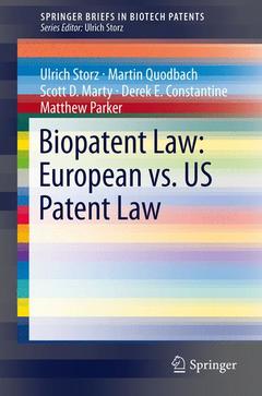 Couverture de l’ouvrage Biopatent Law: European vs. US Patent Law