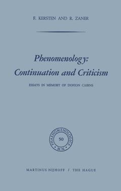 Couverture de l’ouvrage Phenomenology: Continuation and Criticism