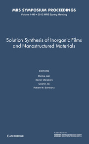 Couverture de l’ouvrage Solution Synthesis of Inorganic Films and Nanostructured Materials: Volume 1449