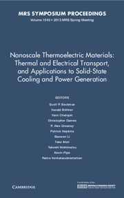 Couverture de l’ouvrage Nanoscale Thermoelectric Materials: Thermal and Electrical Transport, and Applications to Solid-State Cooling and Power Generation: Volume 1543
