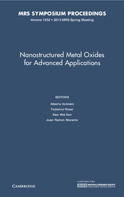 Couverture de l’ouvrage Nanostructured Metal Oxides for Advanced Applications: Volume 1552