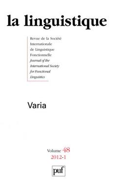 Couverture de l’ouvrage Linguistique 2012 vol. 48 n 1