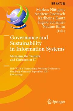 Couverture de l’ouvrage Governance and Sustainability in Information Systems. Managing the Transfer and Diffusion of IT