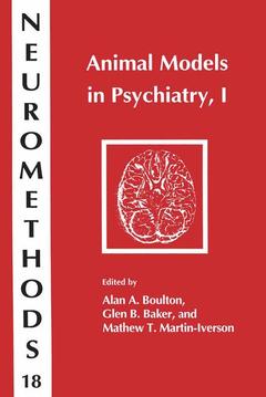 Couverture de l’ouvrage Animal Models in Psychiatry, I