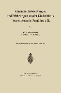 Couverture de l’ouvrage Klinische Beobachtungen und Erfahrungen aus der Kinderklinik (Anniestiftung) in Frankfurt a. M
