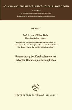 Cover of the book Untersuchung des Kurzhubhonens mit erhöhten Umfangsgeschwindigkeiten