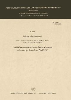 Cover of the book Das Fließverhalten von Kunststoffen im Walzspalt, untersucht am Beispiel von Polyäthylen