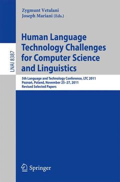 Couverture de l’ouvrage Human Language Technology Challenges for Computer Science and Linguistics