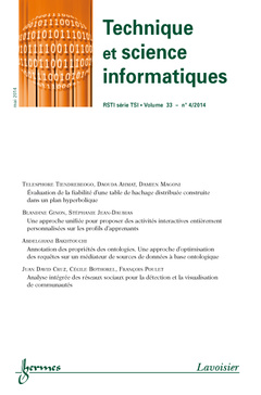 Couverture de l'ouvrage Technique et science informatique RSTI série TSI Volume 33 N° 4/Mai 2014