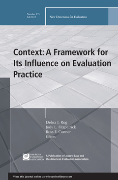 Couverture de l’ouvrage Context: A Framework for Its Influence on Evaluation Practice, New Directions for Evaluation, Number 135