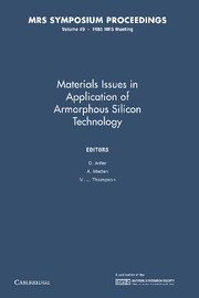 Couverture de l’ouvrage Materials Issues in Applications of Amorphous Silicon Technology: Volume 49