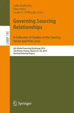 Couverture de l’ouvrage Governing Sourcing Relationships. A Collection of Studies at the Country, Sector and Firm Level