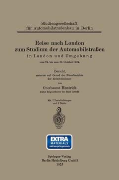 Couverture de l’ouvrage Reise nach London zum Studium der Automobilstraßen in London und Umgebung vom 24. bis zum 31. Oktober 1924