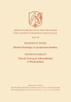 Cover of the book Klinische Psychologie, ein psychiatrisches Bedürfnis / Über die Deckung des Nährstoffbedarfs in Westdeutschland