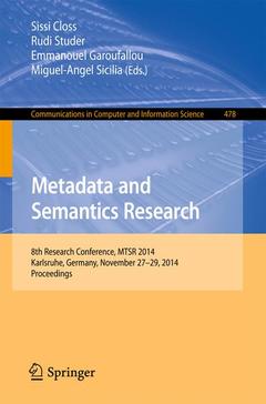 Couverture de l’ouvrage Metadata and Semantics Research
