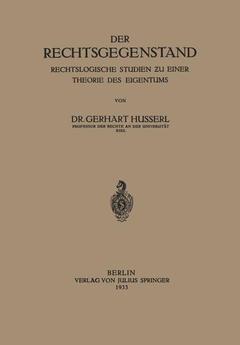 Couverture de l’ouvrage Der Rechtsgegenstand