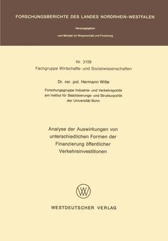 Cover of the book Analyse der Auswirkungen von unterschiedlichen Formen der Finanzierung öffentlicher Verkehrsinvestitionen