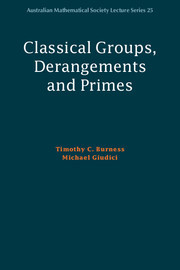 Couverture de l’ouvrage Classical Groups, Derangements and Primes