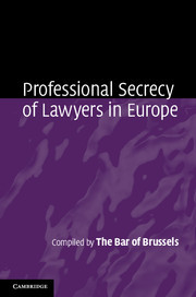 Cover of the book Professional Secrecy of Lawyers in Europe
