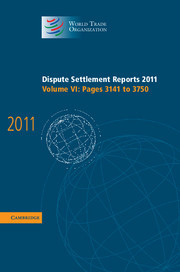 Couverture de l’ouvrage Dispute Settlement Reports 2011: Volume 6, Pages 3141–3750
