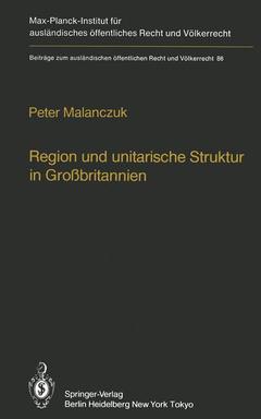 Couverture de l’ouvrage Region und unitarische Struktur in Großbritannien / Regionalism and Unitary Structure in Great Britain