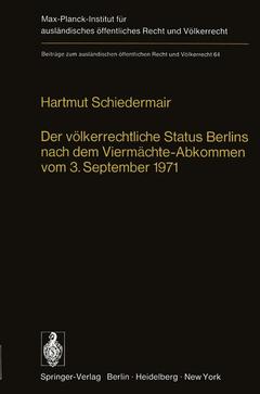 Couverture de l’ouvrage Der völkerrechtliche Status Berlins nach dem Viermächte-Abkommen vom 3. September 1971