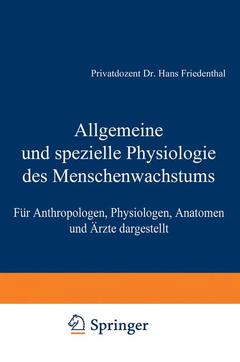 Couverture de l’ouvrage Allgemeine und spezielle Physiologie des Menschenwachstums