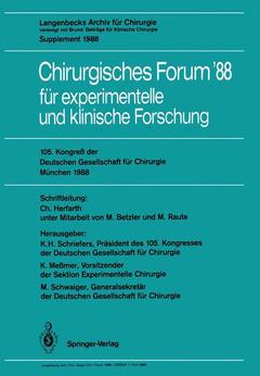 Couverture de l’ouvrage 105. Kongreß der Deutschen Gesellschaft für Chirurgie München, 6.–9. April 1988