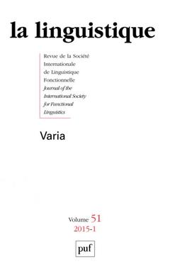 Couverture de l’ouvrage La linguistique 2015 vol.51 n 1