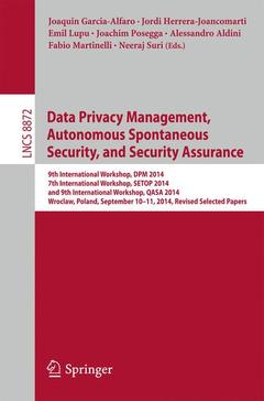 Couverture de l’ouvrage Data Privacy Management, Autonomous Spontaneous Security, and Security Assurance