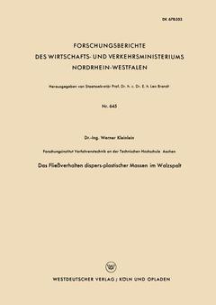 Couverture de l’ouvrage Das Fließverhalten dispers-plastischer Massen im Walzspalt