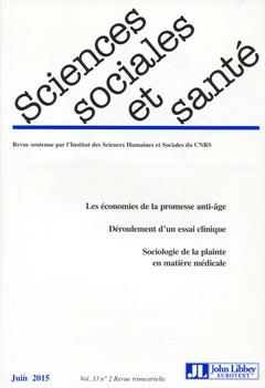 Couverture de l’ouvrage Revue sciences sociales et santé - Volume 33 - n°2 - Juin 2015