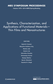 Couverture de l’ouvrage Synthesis, Characterization, and Applications of Functional Materials – Thin Films and Nanostructures: Volume 1675