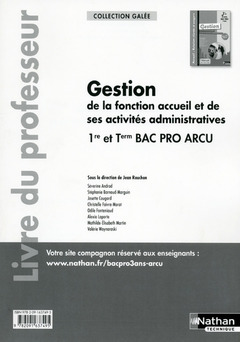 Cover of the book Gestion de la fonction accueil et de ses activites admin 1re et term bac pro arcu (galee) professeur
