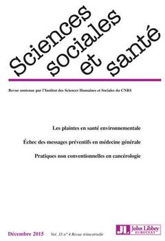 Couverture de l’ouvrage Sciences sociales et santé, Vol. 33 - n° 4 - décembre 2015