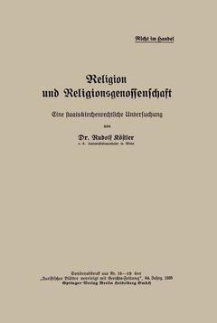 Couverture de l’ouvrage Religion und Religionsgenossenschaft