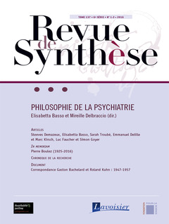 Couverture de l'ouvrage Revue de Synthèse Tome 137 - 6e Série - N° 1-2 -2016
