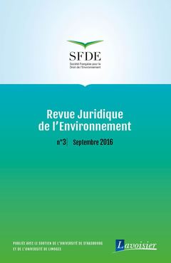 Couverture de l'ouvrage Revue Juridique de l'Environnement N° 3 / Septembre 2016