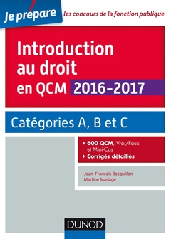Couverture de l’ouvrage Introduction au droit en QCM 2016-2017