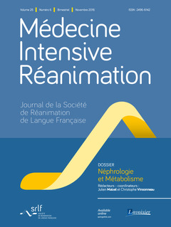 Couverture de l'ouvrage Médecine Intensive Réanimation Vol. 25 N°6 - Novembre 2016