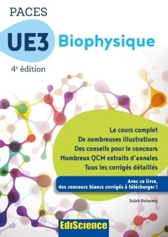 Couverture de l’ouvrage PACES UE3 Biophysique - 4e éd. - Manuel, cours + QCM corrigés