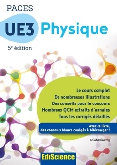Couverture de l’ouvrage PACES UE3 Physique - 5e éd. - Manuel, cours + QCM corrigés
