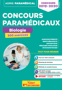 Couverture de l’ouvrage Concours paramedicaux - biologie - 500 exercices