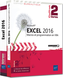 Couverture de l’ouvrage Excel 2016 - Coffret de 2 livres - Le Manuel de référence + le Cahier d'exercices sur les macros et
