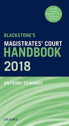 Couverture de l’ouvrage Blackstone's Magistrates' Court Handbook 2018