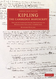Couverture de l’ouvrage Kipling: The Cambridge Manuscript