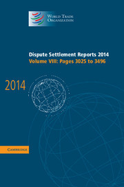 Couverture de l’ouvrage Dispute Settlement Reports 2014: Volume 8, Pages 3025–3496