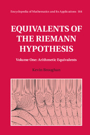 Couverture de l’ouvrage Equivalents of the Riemann Hypothesis: Volume 1, Arithmetic Equivalents